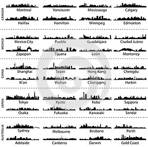 Skylines of Canada, Mexico, China, Japan and Australia cities