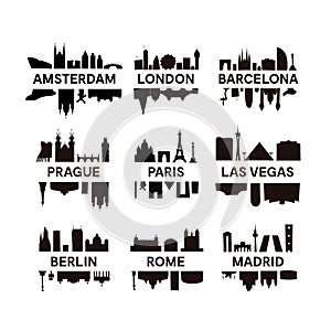 Skylines collection with their famous buildings