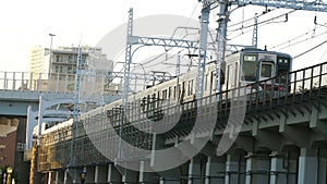 The skyroad railtracks in the city of Tokyo Japan