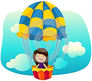 Skyscape girl riding hot air balloon photo