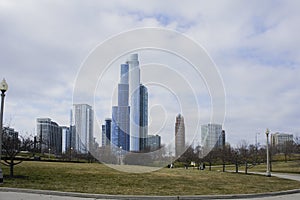 Skyscapers and skylin of Chicago from Milennium Park