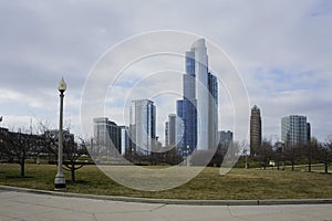 Skyscapers and skylin of Chicago from Milennium Park