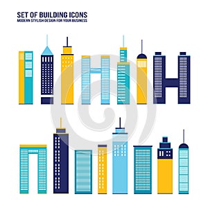 Skyscraper building icon set