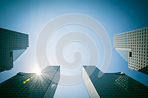 Skyscraper building at singapore - blue whitebalance and green p