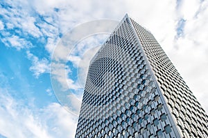 Skyscraper building of steel facade in la defense, paris, france