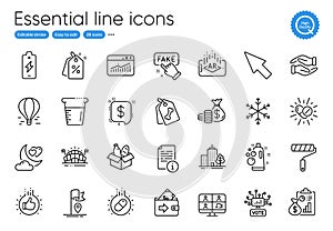 Skyscraper buildings, Capsule pill and Pet tags line icons. For website, printing and application. Vector