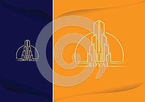 Skyscraper city building line art logo design vector graphic