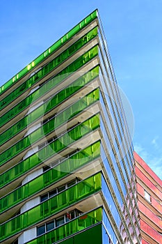 Skyscraper with coloured walls