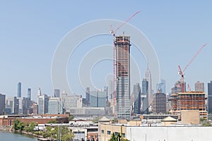 Skyscraper Construction in Long Island City Queens New York with the Manhattan Skyline in the Background