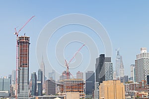 Skyscraper Construction in Long Island City Queens New York with the Manhattan Skyline in the Background