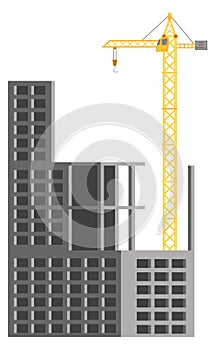 Skyscraper construction site with crane City architecture structure