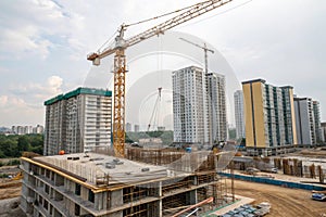 Skyscraper construction with tower cranes photo