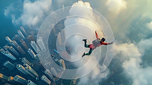 Skyscraper Dive: Adrenaline-Packed Urban Skydive./n