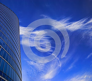 Skyscraper facade on blue sky