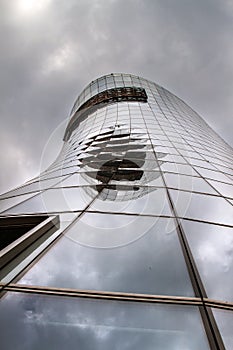 Skyscraper of glass and metal. Modern.
