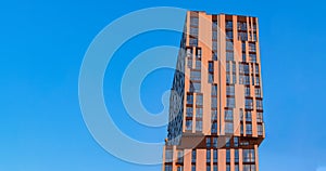 Skyscraper high building modern architecture object wallpaper poster concept picture on blue sky background empty copy space for