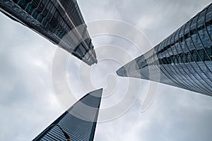 Skyscraper and high-rise office buildings in Shanghai Downtown, China. Financial district and business centers in smart city in