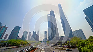 Skyscraper and high-rise office buildings in Shanghai Downtown, China. Financial district and business centers in smart city in