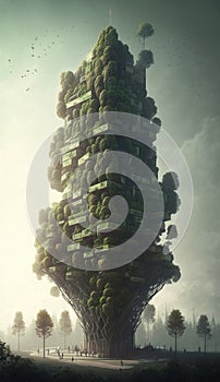 Skyscraper Made Of Trees. Generative AI