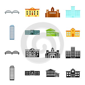 Skyscraper, police, hotel, school.Building set collection icons in black,cartoon style vector symbol stock illustration