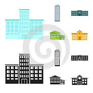 Skyscraper, police, hotel, school.Building set collection icons in cartoon,black style vector symbol stock illustration