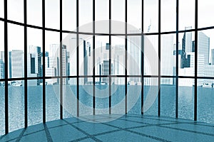 Skyscraper Round Windows 3d render interior