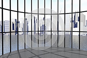 Skyscraper Round Windows 3d render interior