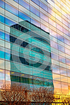 Skyscraper in windows reflection