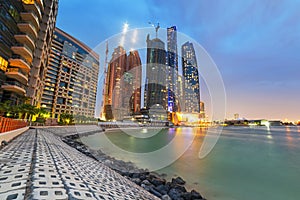 Skyscrapers of Abu Dhabi at night, UAE