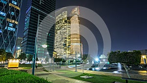 Skyscrapers in Abu Dhabi Skyline at night timelapse hyperlapse, United Arab Emirates