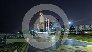 Skyscrapers in Abu Dhabi Skyline at night timelapse hyperlapse, United Arab Emirates