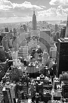 Skyscrapers. Aerial view of New York City, Manhattan. Black and white