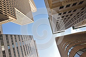 Skyscrapers against a blue sky on a crossroad