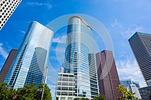 Skyscrapers against blue sky in downtown of Houston, Texas