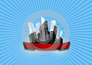 Skyscrapers on blue background