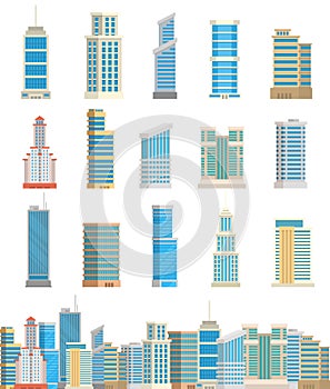 Skyscrapers buildings isolated tower office city architecture house business apartment vector illustration