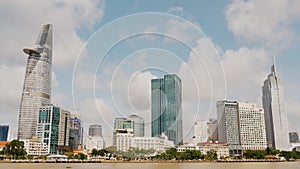 Skyscrapers business center in Ho Chi Minh City on Vietnam Saigon on background blue sky