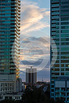 Between skyscrapers in the center of Melbourne, Victoria, Australia