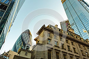 Skyscrapers in City of London, a mix of old and new architecture