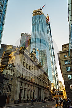 Skyscrapers in City of London, a mix of old and new architecture