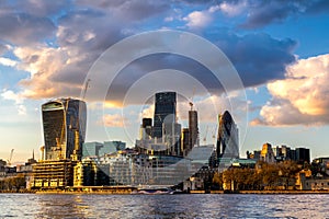 Skyscrapers of the City of London over the Thames , England