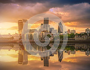 Skyscrapers of the City of London over the Thames river