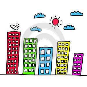 Skyscrapers colorful of hand drawn in Concepts of presentation a