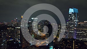 Skyscrapers in downtown district of Atlanta city in Georgia, USA. American megapolis with business financial district at