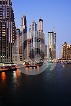 Skyscrapers of Dubai Marina at twilight