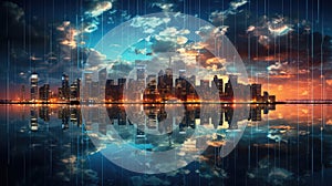 skyscrapers evening clouds