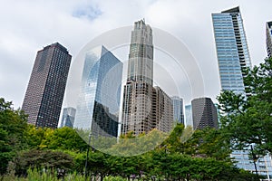 Skyscrapers and Green Trees at a Park in Streeterville Chicago photo