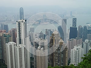 Skyscrapers of Hong Kong. cityscape through a haze of smog over the city