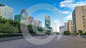 Skyscrapers of La Defense timelapse - Modern business and residential area in the near suburbs of Paris, France.