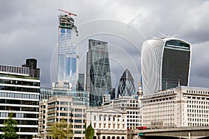 Skyscrapers in London. City view of high-rise buildings